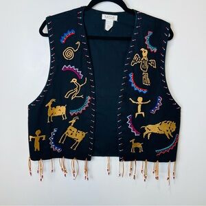 Vintage Rafia Studio Beaded Vest L